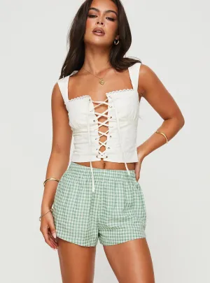 Star Mood LowProfile Design Beach House Shorts Green / White Gingham