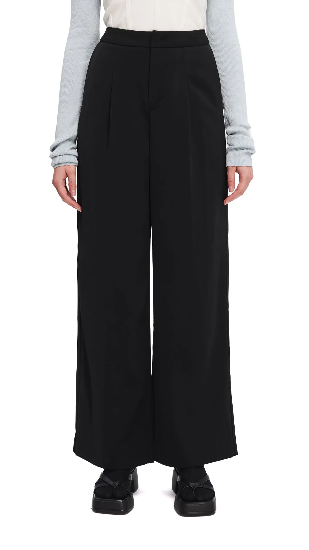 Wide-leg Capri Pants Pearl Tone SheerLayeredPanels