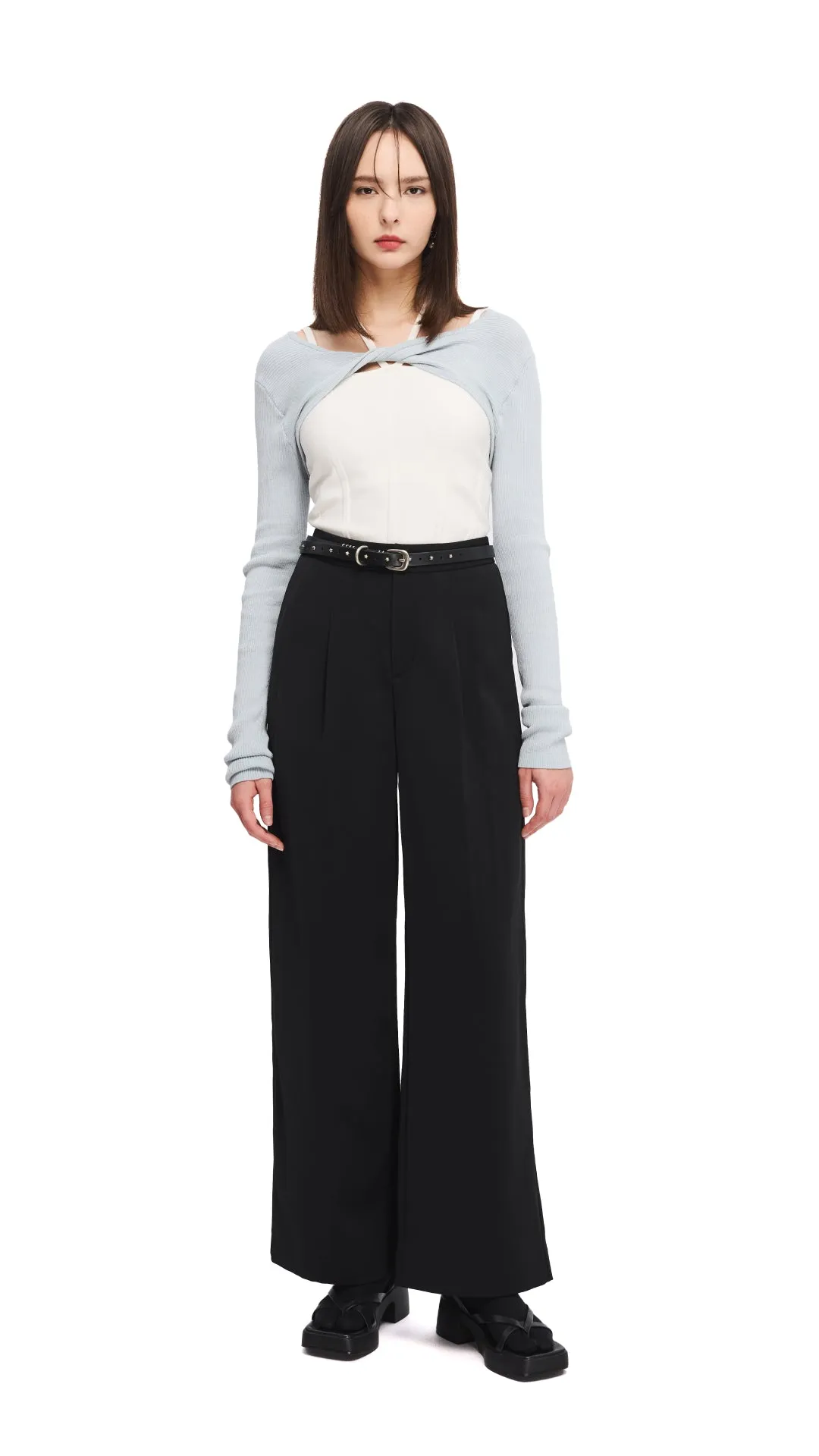 Wide-leg Capri Pants BreathableMesh Clean Cut
