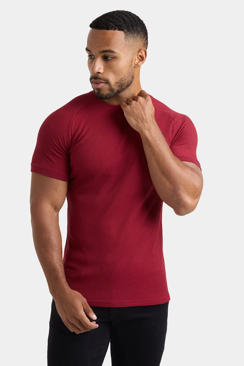 Short Sleeve Waffle T-Shirt in Claret MinimalBranding