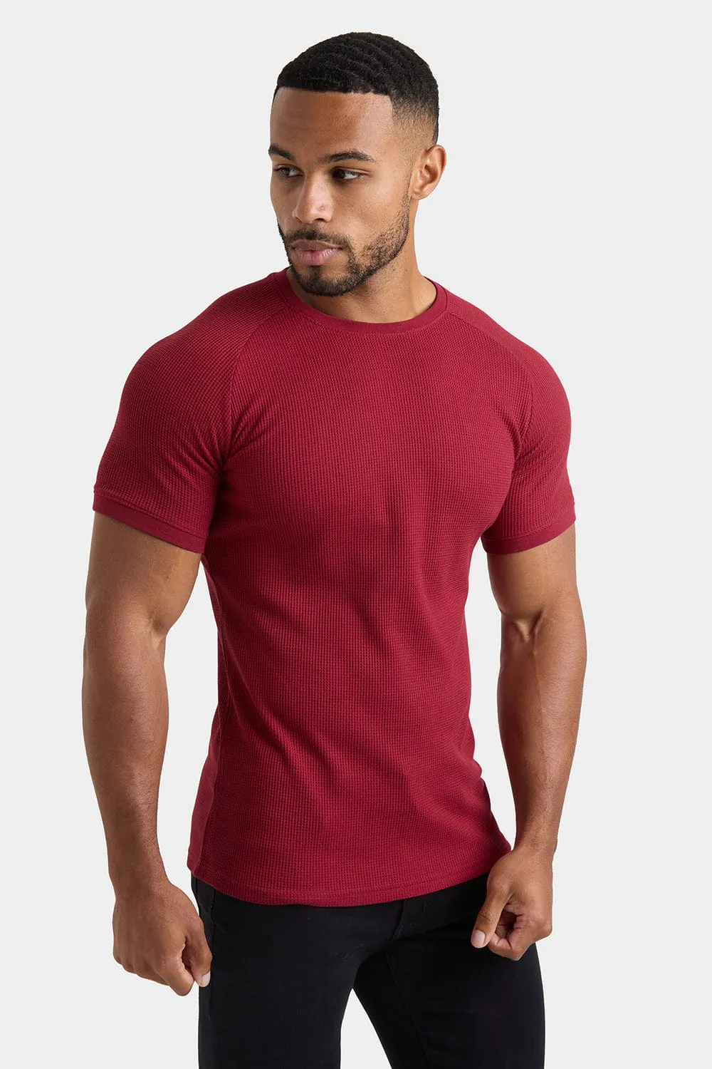 Breathable mesh winter warmth Short Sleeve Waffle T-Shirt in Claret