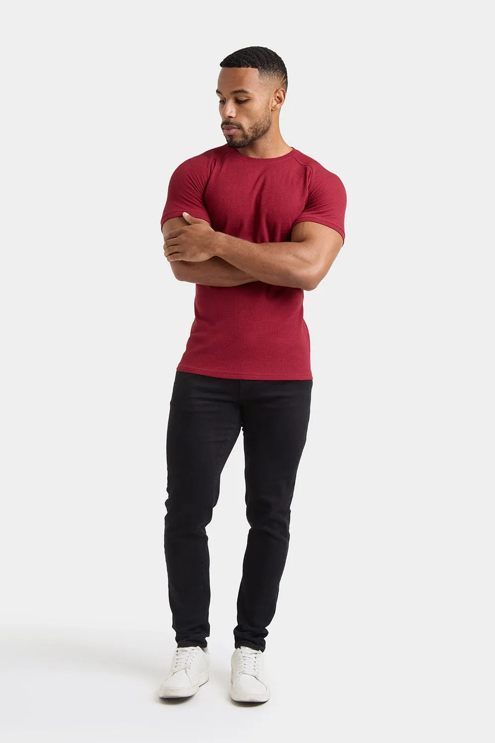 Urban Streetwear Short Sleeve Waffle T-Shirt in Claret