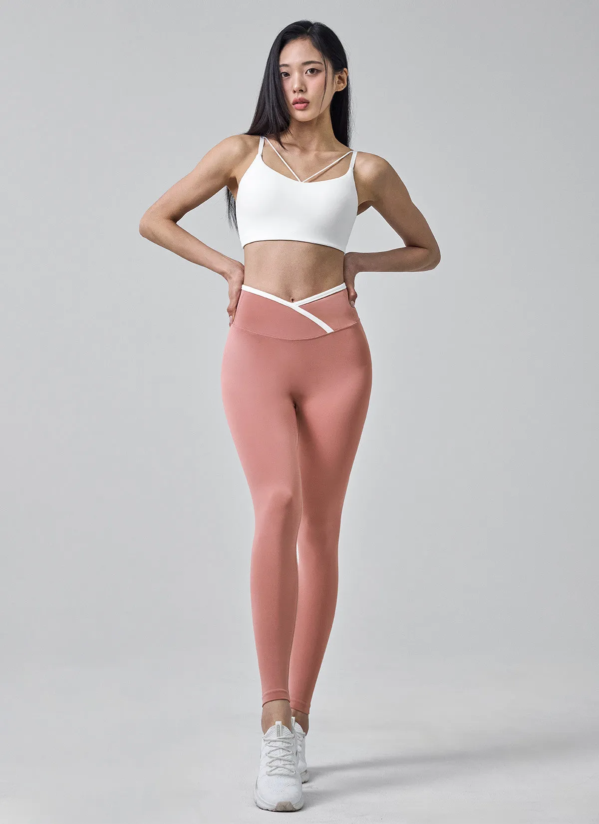 Overlapped Contrast Line Leggings Noble Grace GridTexture