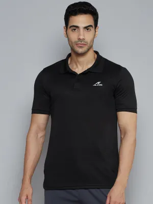 Alcis Men Black Solid Polo Collar Slim Fit Wonder T-shirt Comfort Fit