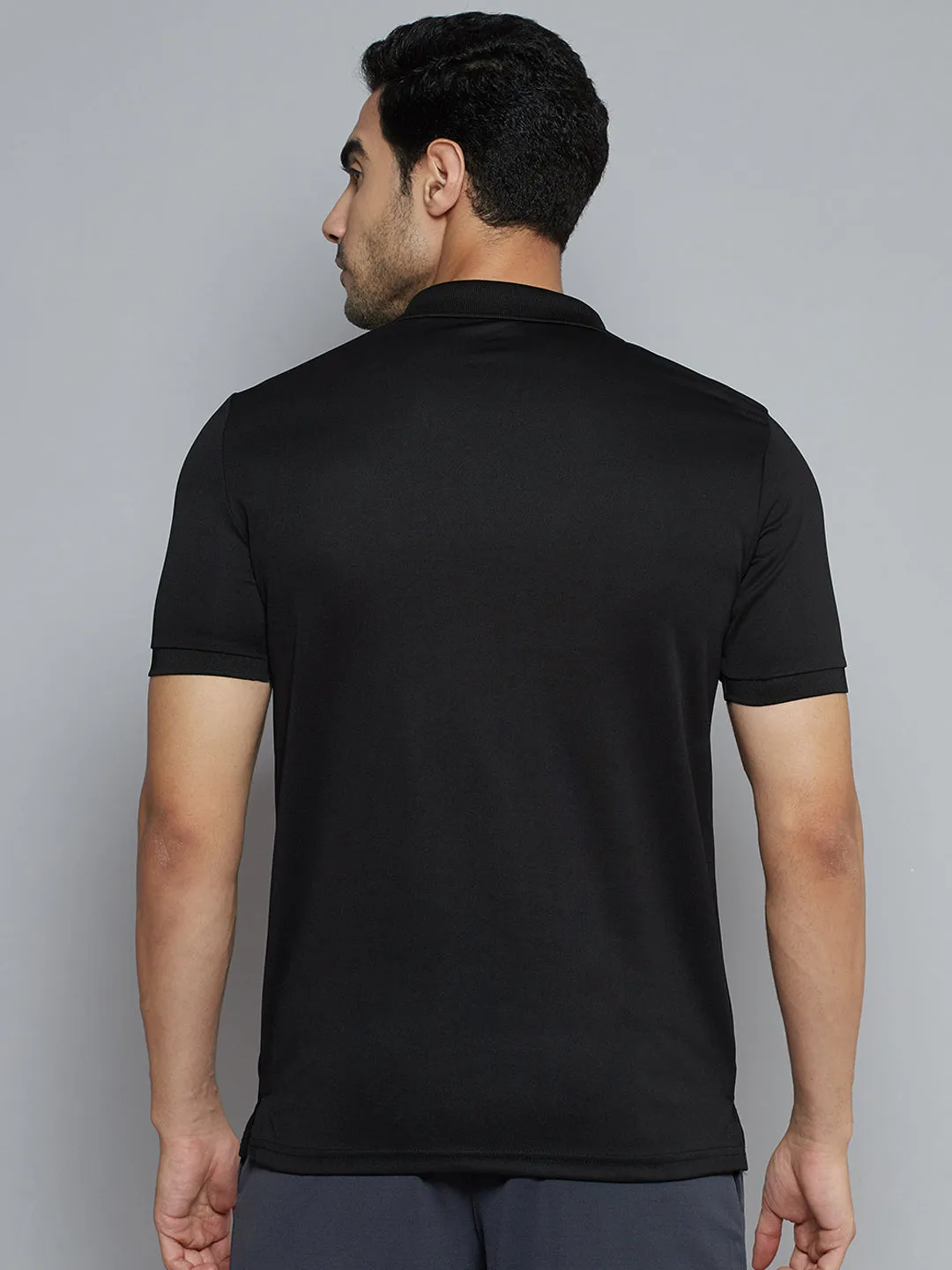 SoftCheckered Weave Alcis Men Black Solid Polo Collar Slim Fit Wonder T-shirt