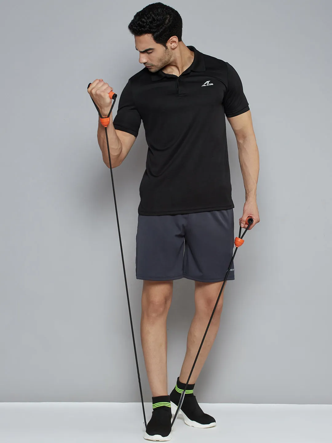 Alcis Men Black Solid Polo Collar Slim Fit Wonder T-shirt Gym To Office