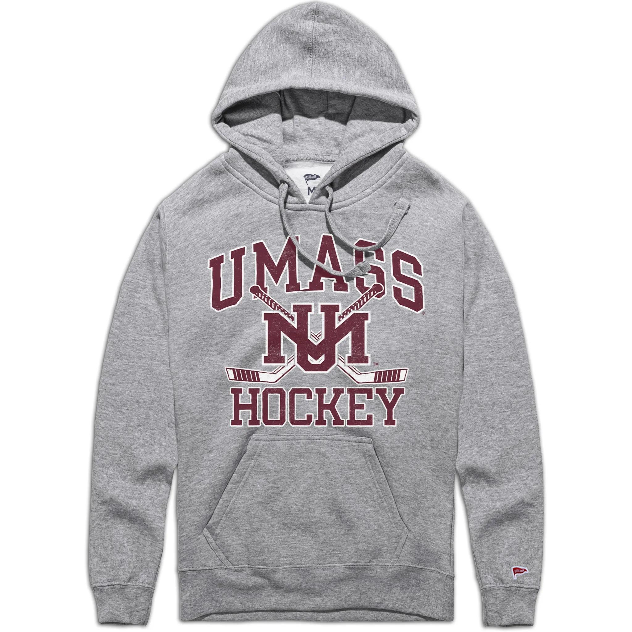 Ribbed Hem Youthful Vibe UMass Vintage Hockey Crossed Sticks Hoodie