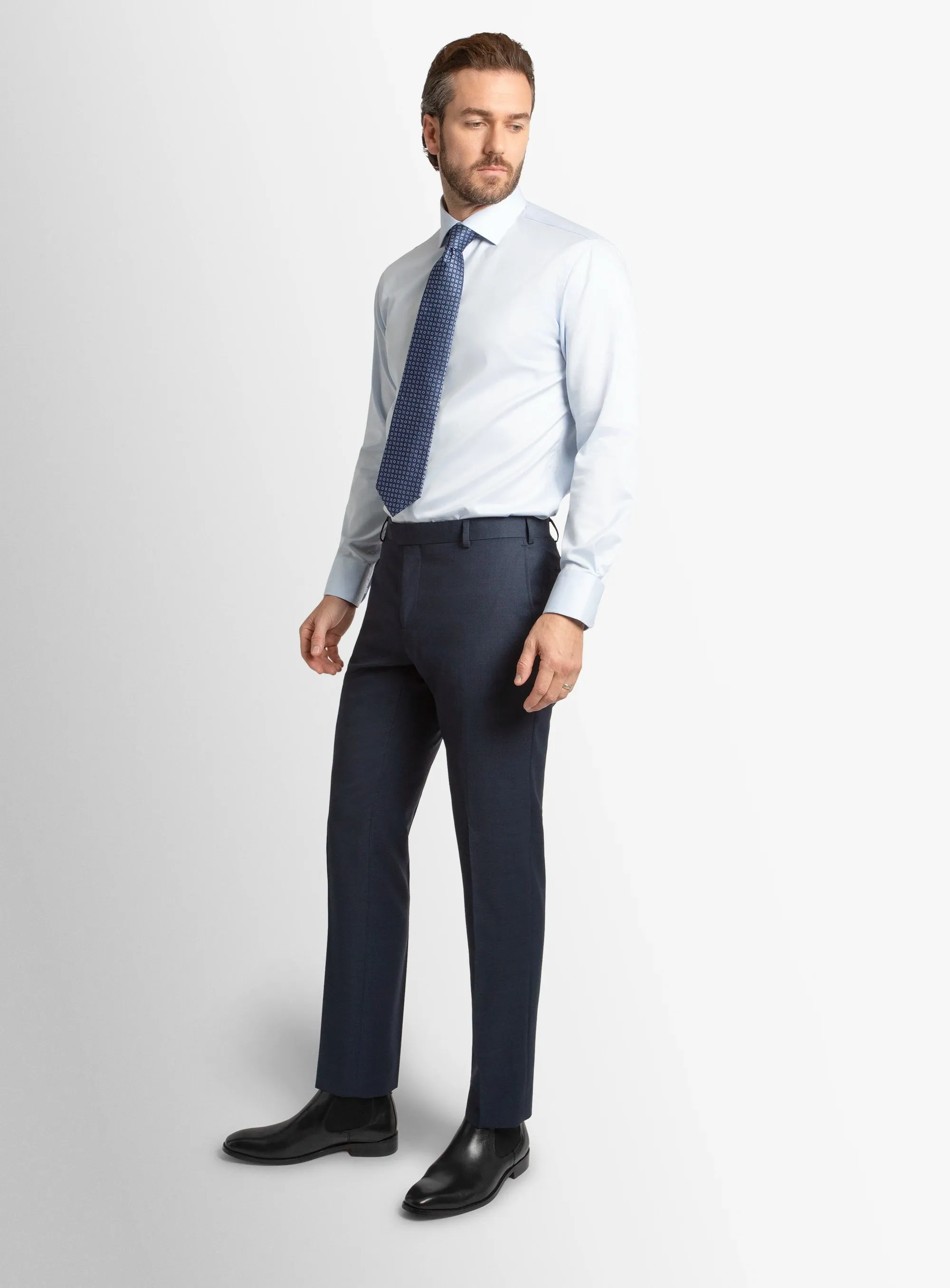Dexter Birdseye Navy Suit Trousers SeamlessPockets ErgonomicStitching