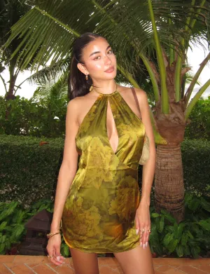 Cool Season MONROE DRESS - GREEN : WATER COLOUR FLORAL