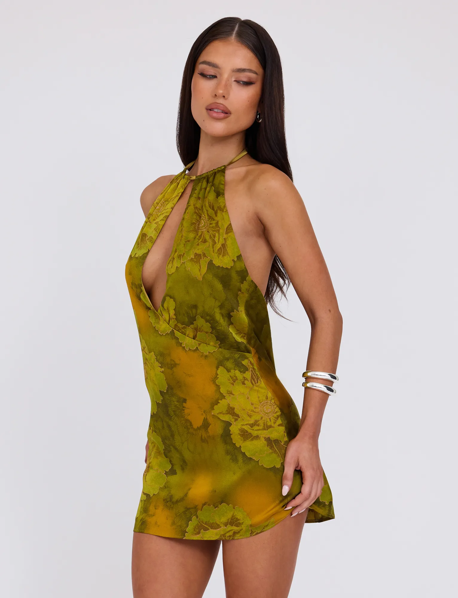 MONROE DRESS - GREEN : WATER COLOUR FLORAL Grace Walk