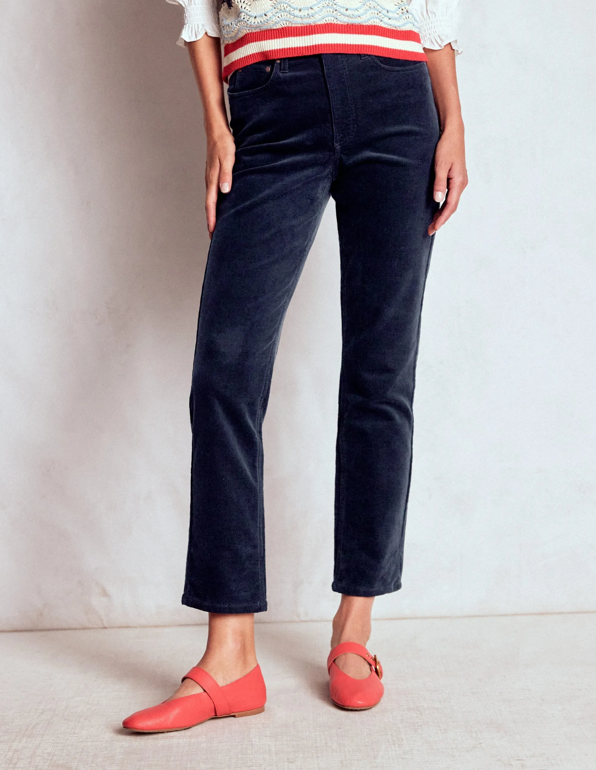 Weekend Style Outdoor Adventure High-Waisted Cord Slim Jeans-Navy