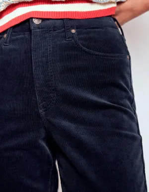 Compact Weave Technology High-Waisted Cord Slim Jeans-Navy