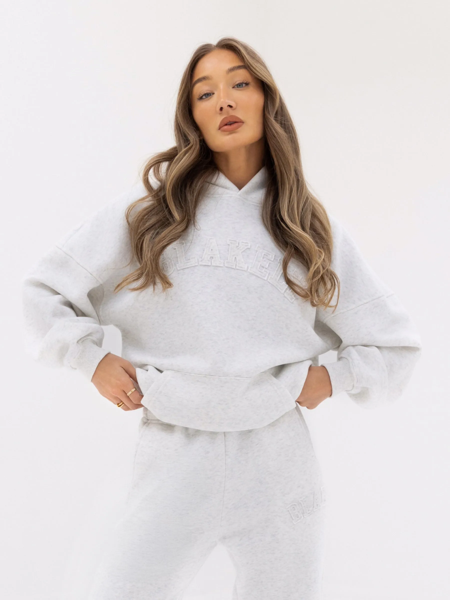 Odor Resistant Treatment Tonal Varsity Oversized Hoodie - Marl White