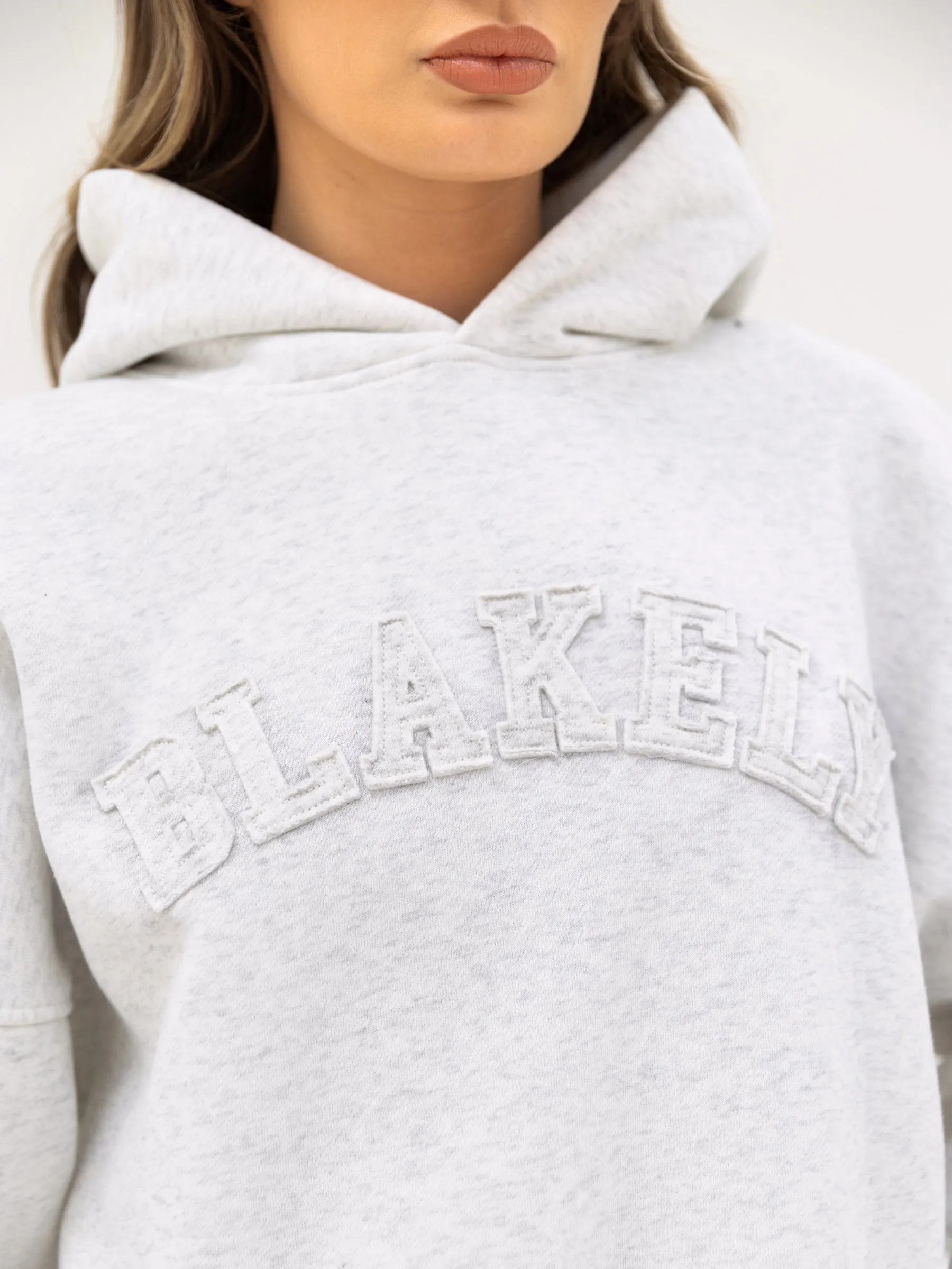 Convertible Closure Tonal Varsity Oversized Hoodie - Marl White