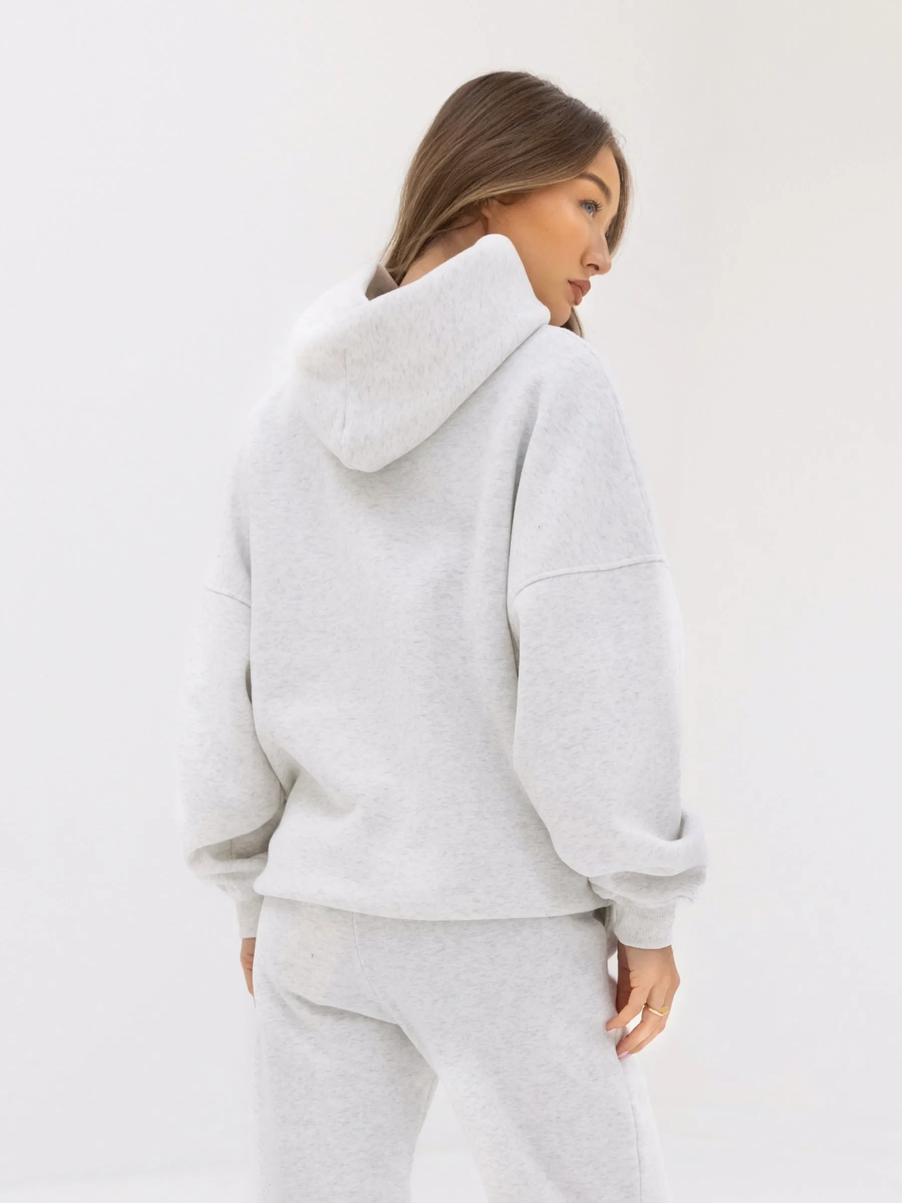 Tonal Varsity Oversized Hoodie - Marl White Scoop neck