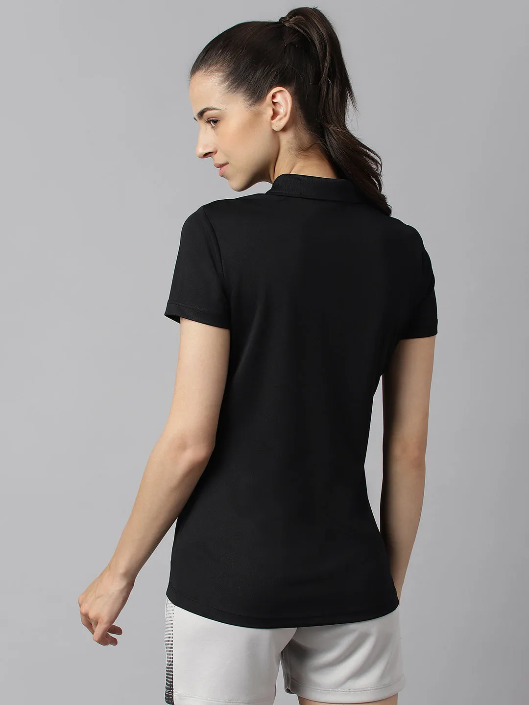 Alcis Women Black Anti-Static Soft-Touch Slim-Fit Training Polo Wonder T-Shirt ZeroIrritation Seams