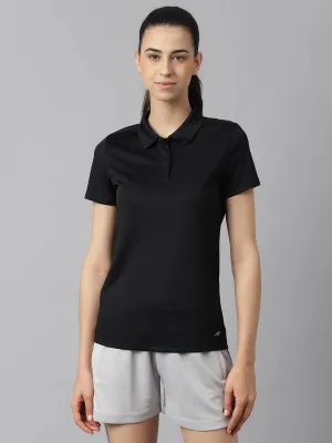 Alcis Women Black Anti-Static Soft-Touch Slim-Fit Training Polo Wonder T-Shirt Tailored Fit