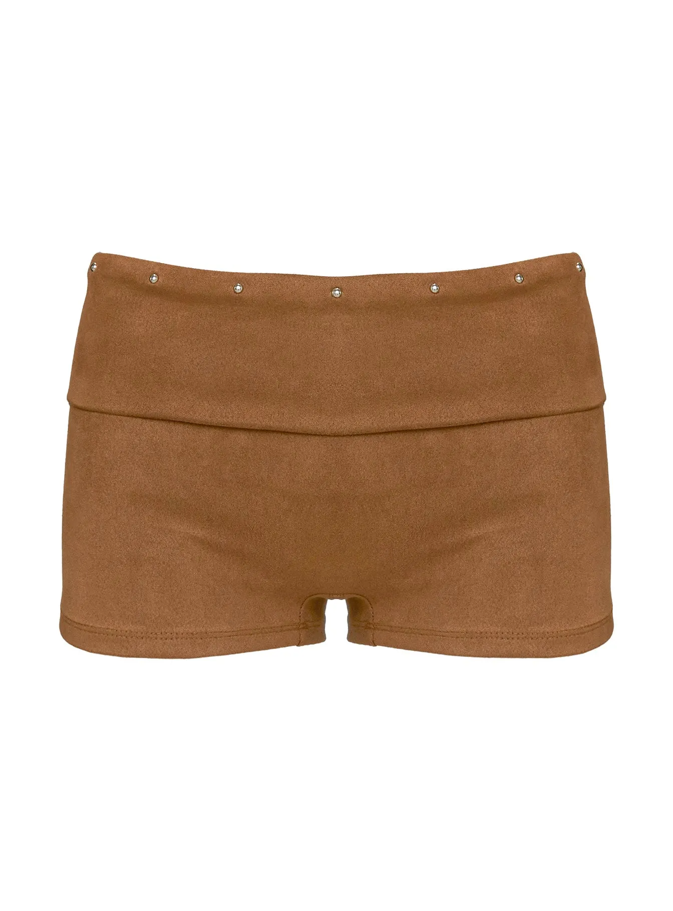 Upgraded Stud Detail Faux Suede Shorts Brown WearResistantHem