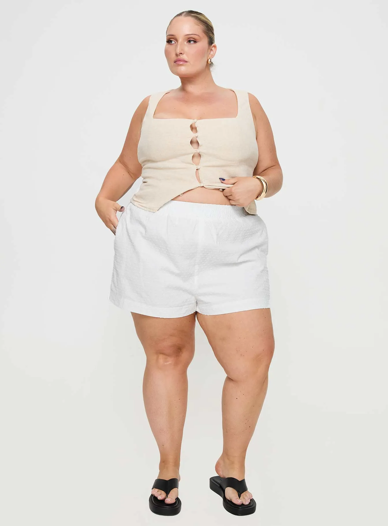 Dobby Shorts White Curve VentilatedKnit AdjustableHemline