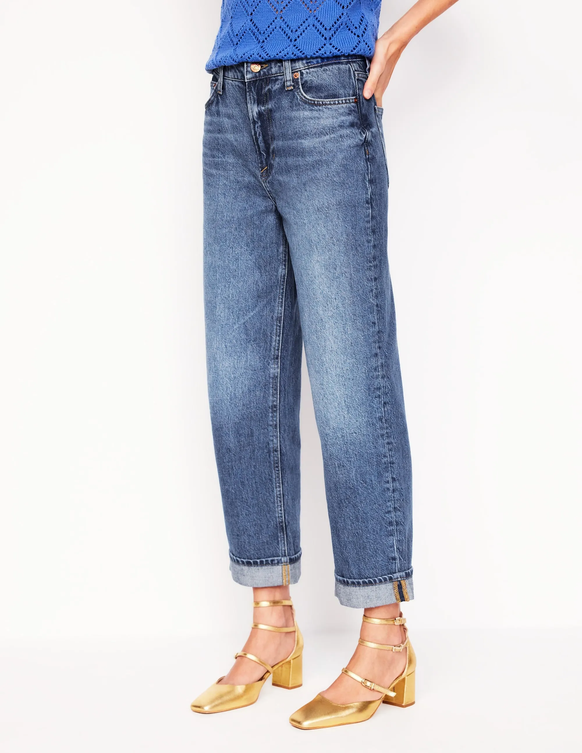 Mid Rise Relaxed Jeans-Mid Vintage Youth Style Office Wear