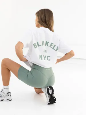 Casual Touch Minimal Style Trend NYC Oversized T-Shirt - White & Sage Green