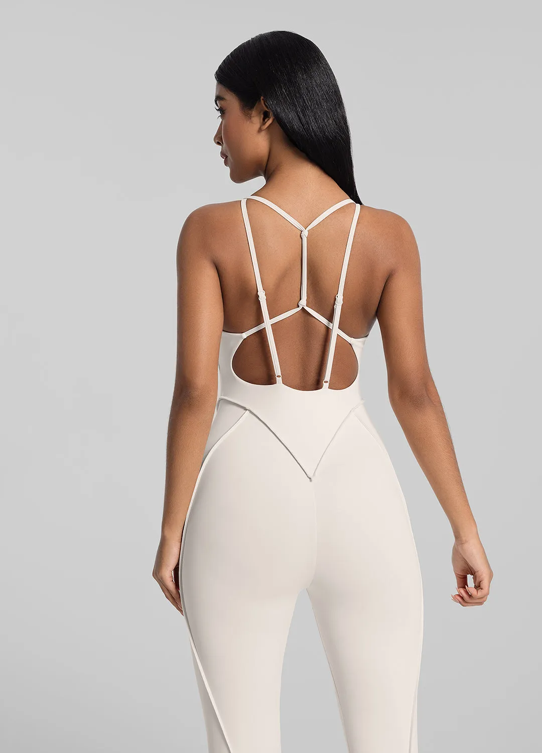 Neutral Sporty Strappy Back Catsuit
