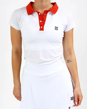 High-Quality Stitching DonnaSport Grand Slam Polo - Bianco / Siena Bruciata
