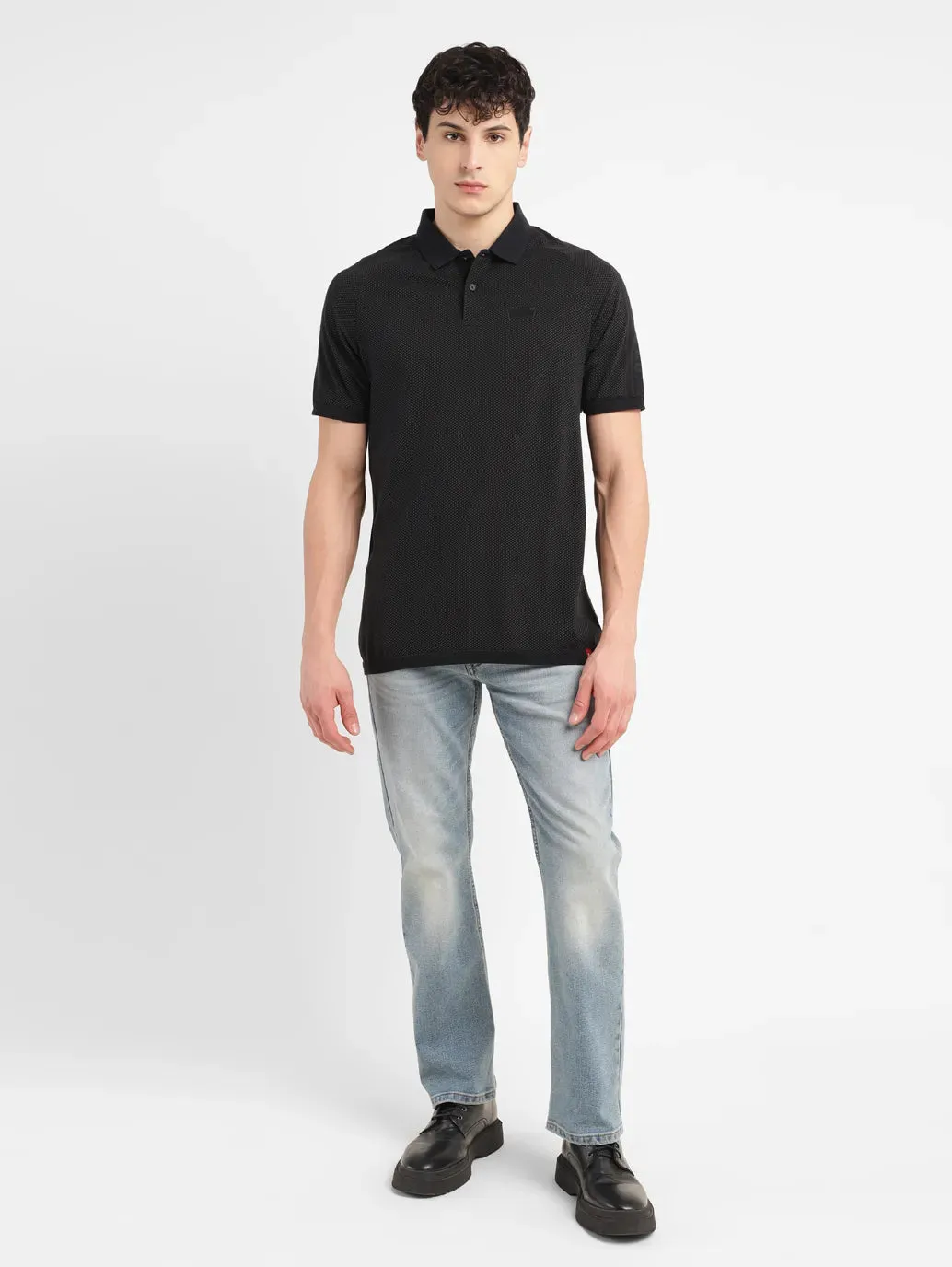 LowMaintenance Fabric Men's Self Design Slim Fit Polo T-shirt