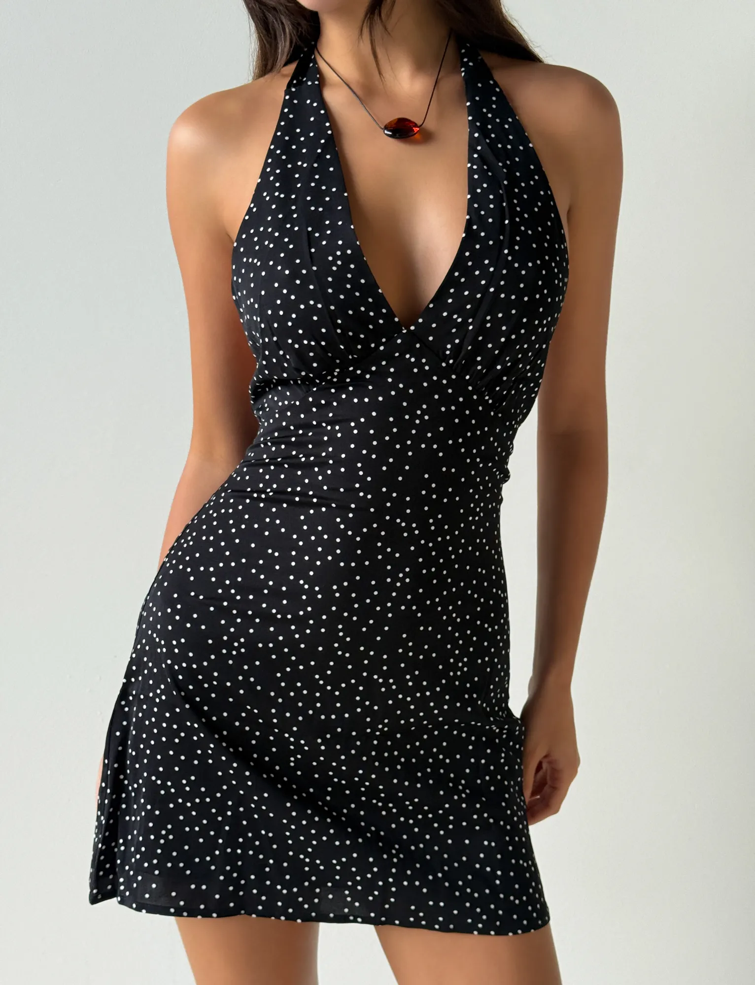 Trend Appeal DYLAN HALTER MINI DRESS - BLACK POLKA