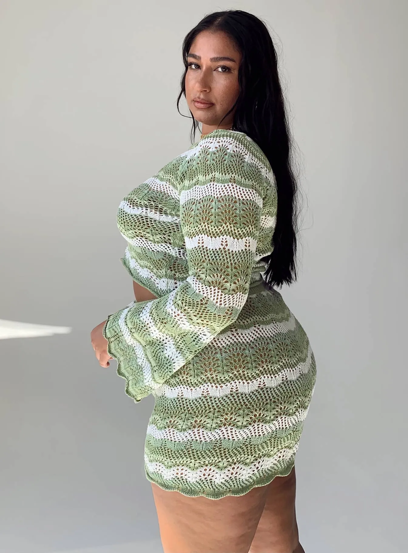 Shine Fit Formal Tone Leah Knit Set Green Multi Curve