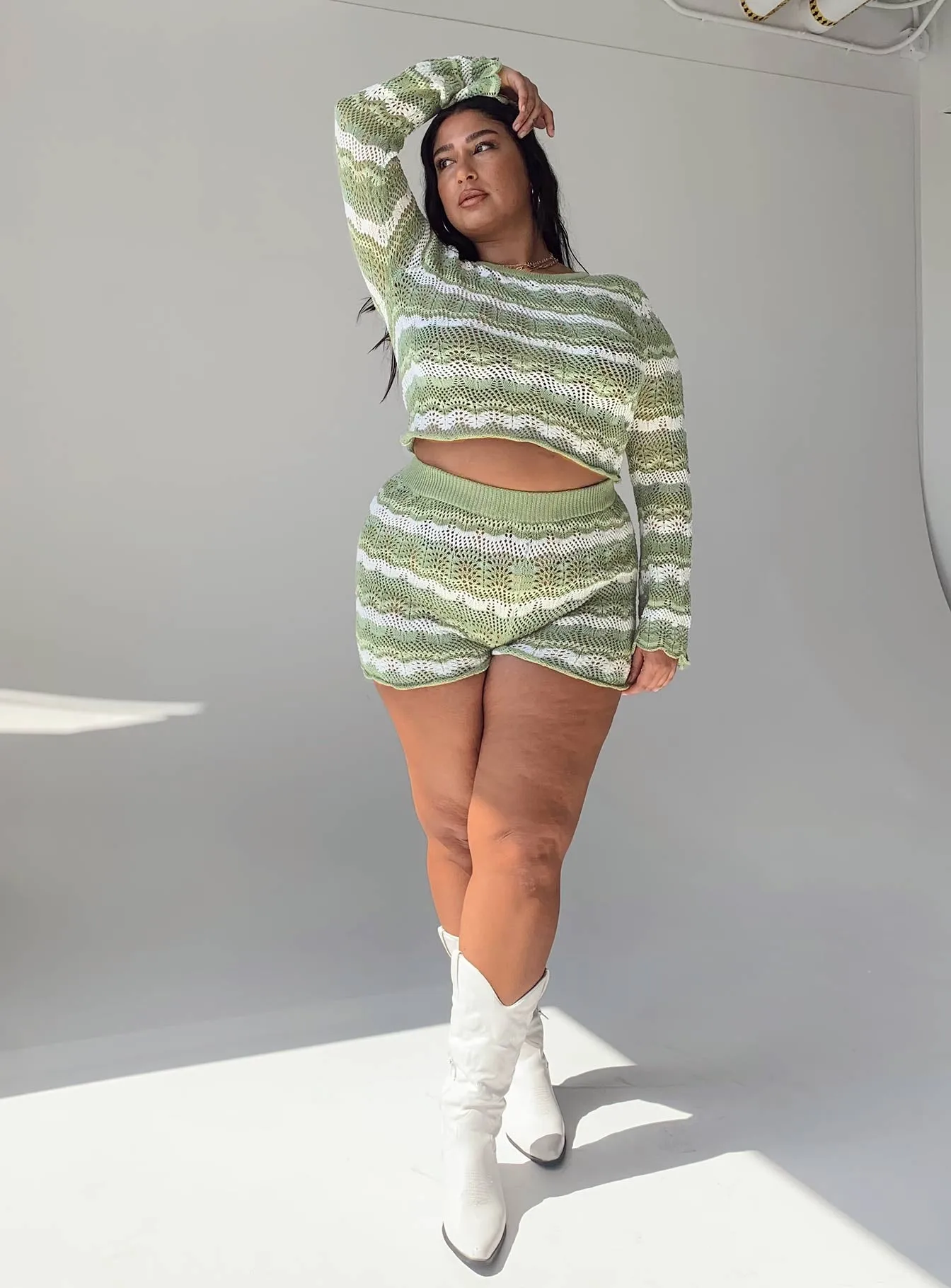 Leah Knit Set Green Multi Curve Thick Fiber NonBindingEdges