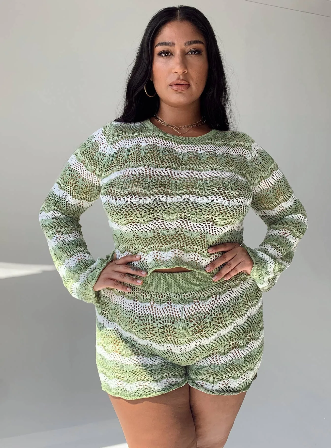 Leah Knit Set Green Multi Curve MachineWashable Fabric Sun Protection Fabric