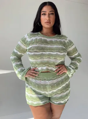 Leah Knit Set Green Multi Curve MachineWashable Fabric Sun Protection Fabric