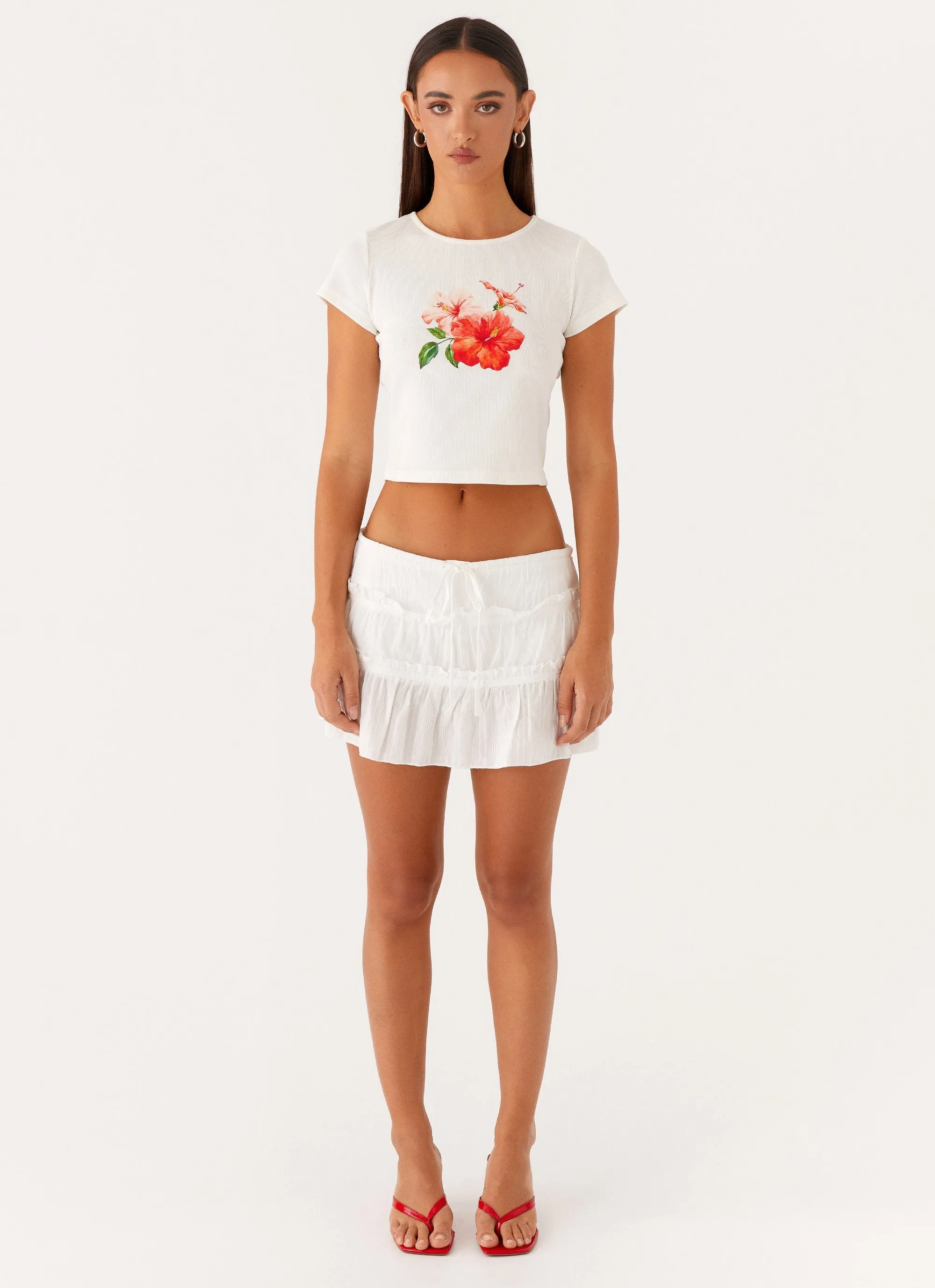 Nicolette Ruched Skort - White Patterned-Fabric Light Silhouette