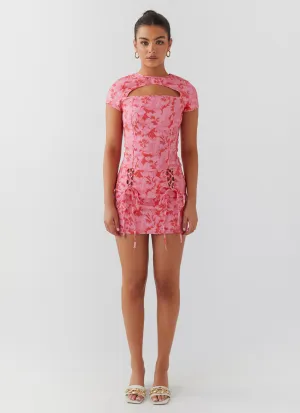 Take A Sip Tie Mini Skirt - Cherry Blossom Stay Cool