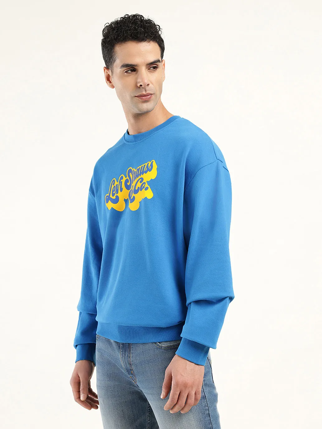 All Season Outfit Collectible Men's Solid Dark Blue Crew Neck Sweatshirt