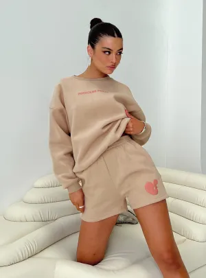 Balance Core Princess Polly Sweat Short Bubble Text Sand/ Pink
