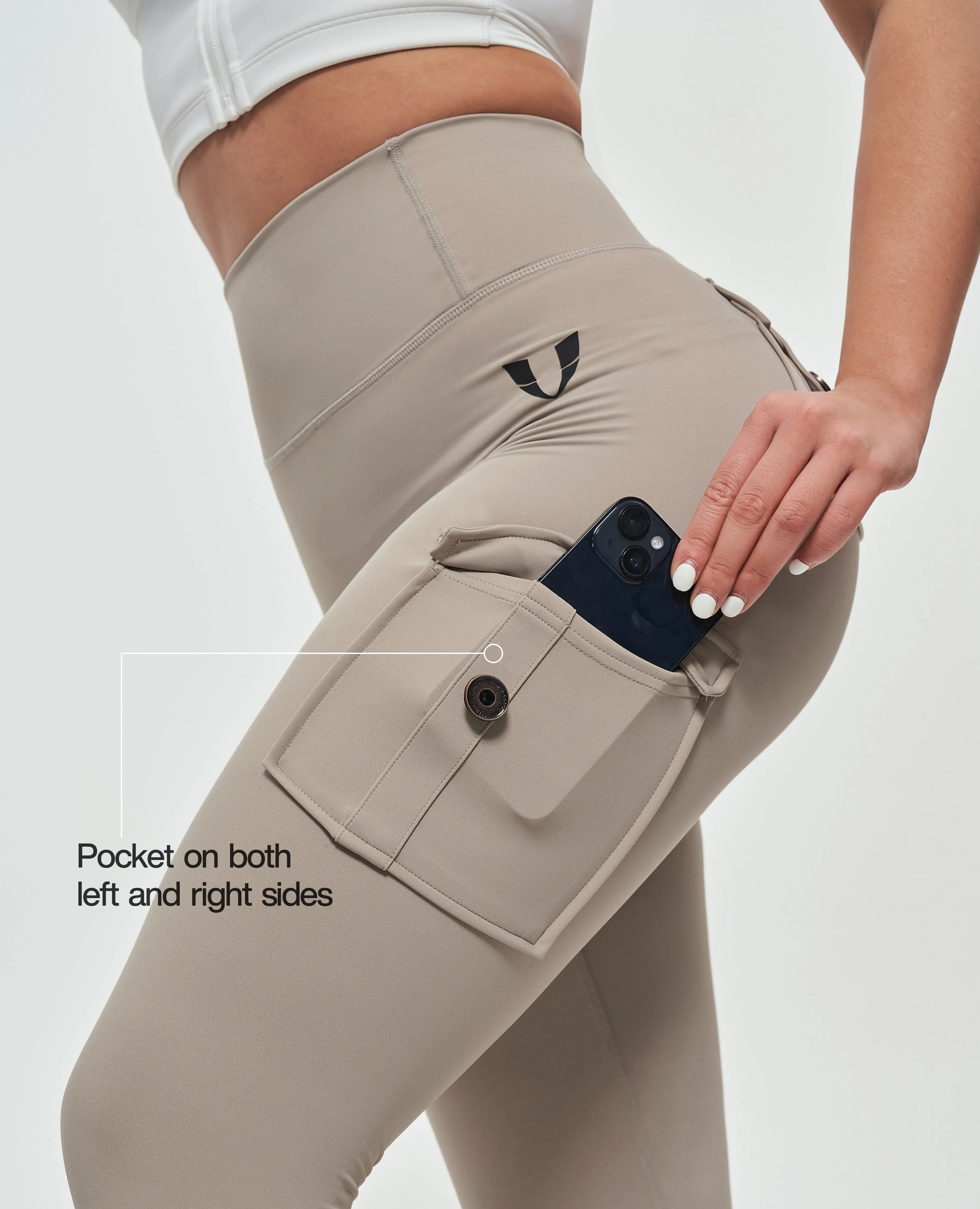 Body Sculpt High Waisted Cargo Leggings - Khaki Dance Practice Rib Knit