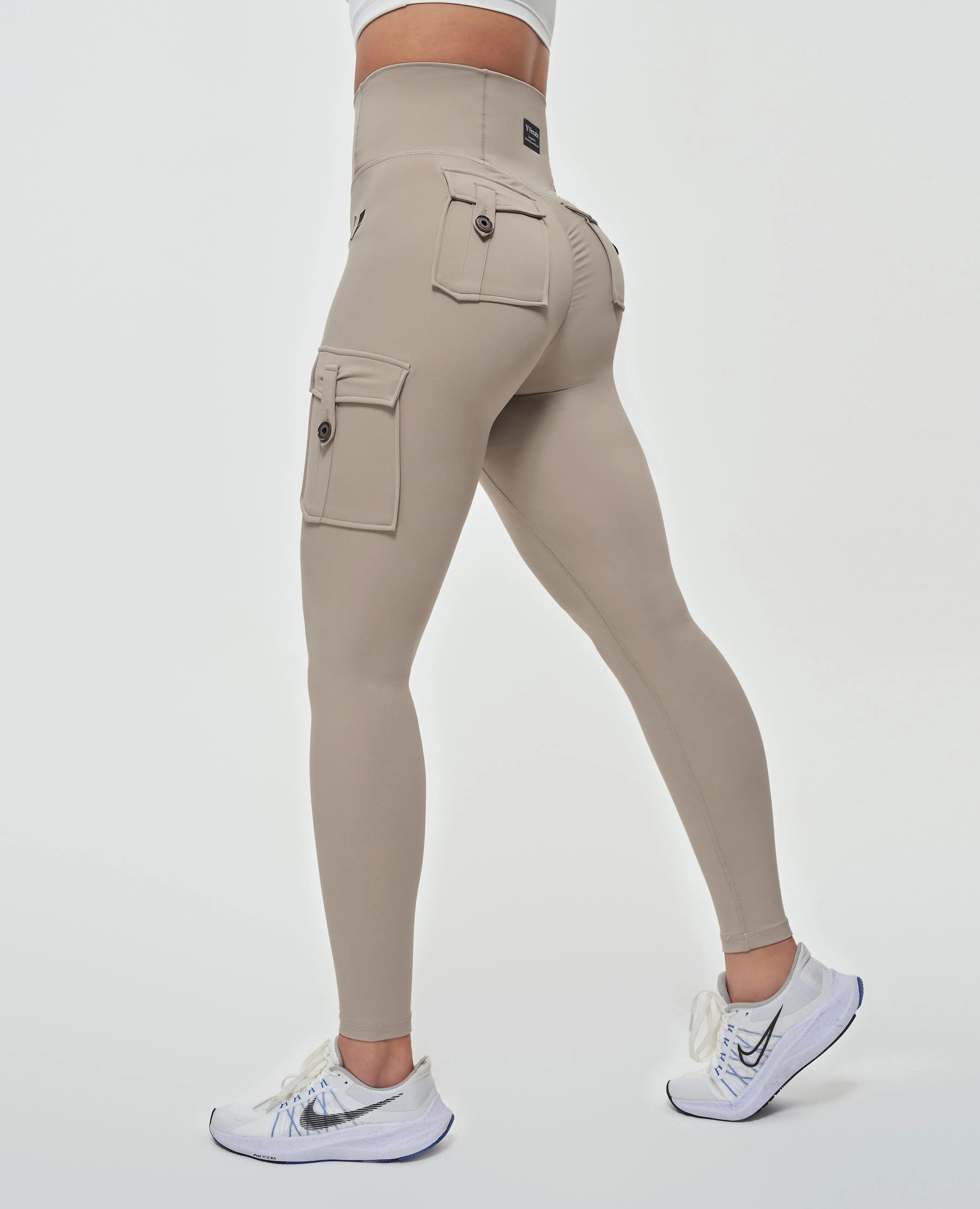 Body Sculpt High Waisted Cargo Leggings - Khaki City Walk Soft Touch