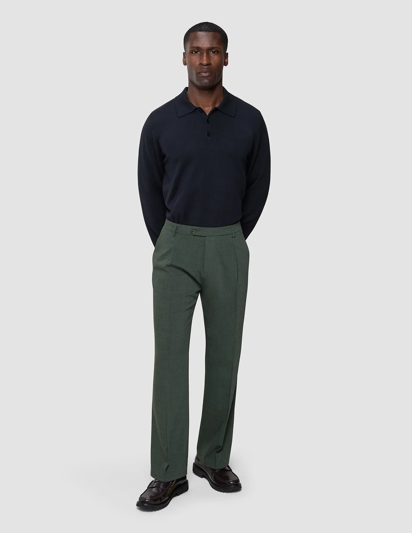 Comfy Vibes Tailored Silhouette Tech Wool Suit Pants Relaxed Fit Green Night