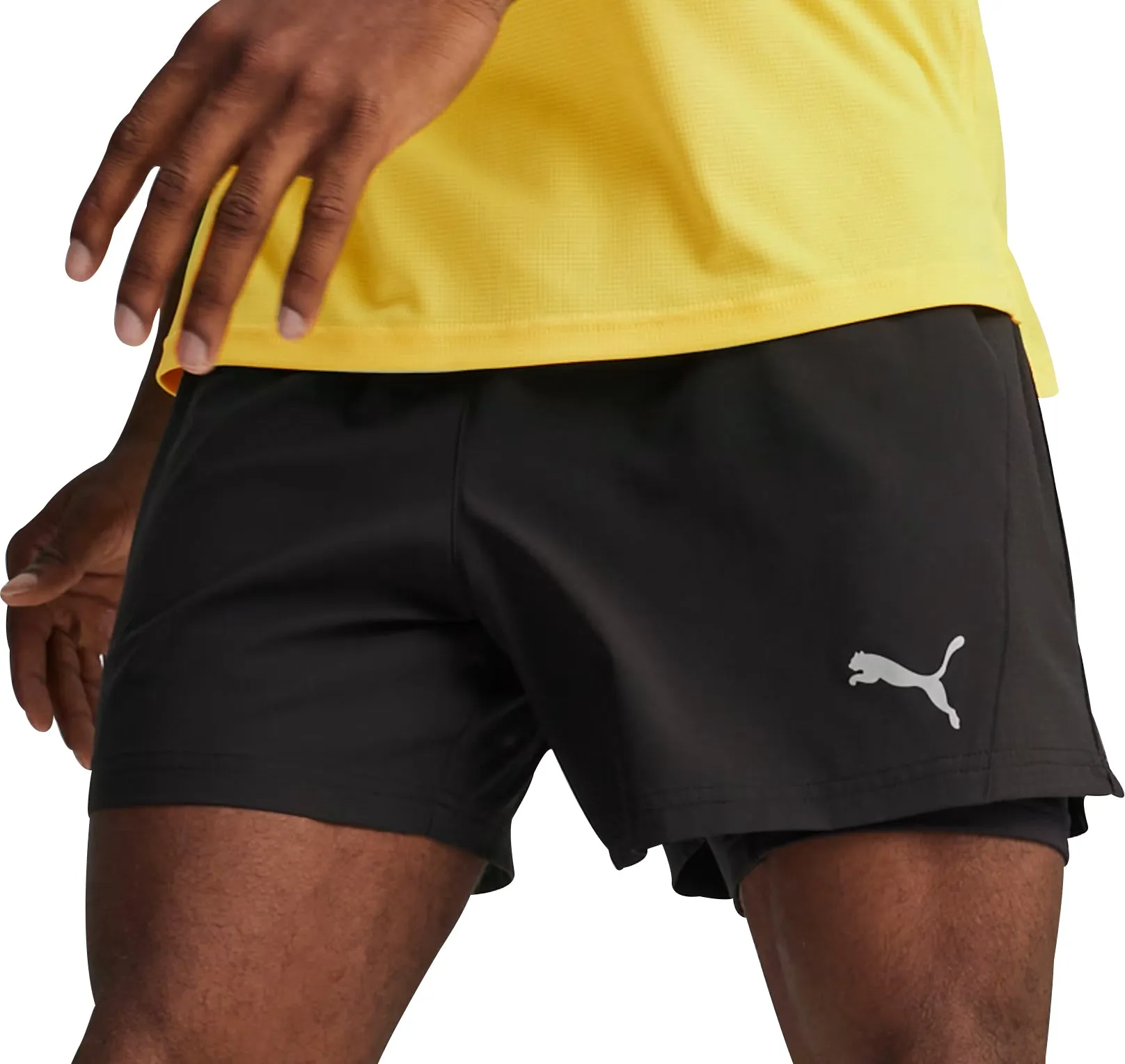 Anti Static Finish Fresh Look Puma Velocity Ultraweave 2 In 1 Mens Running Shorts - Black