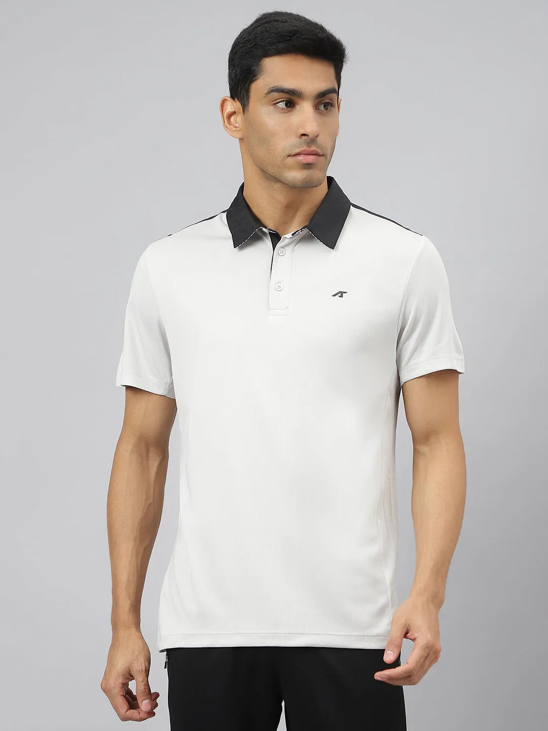 Minimalist Design Alcis Men Light Grey Train-Tech Anti-Static Slim-Fit Training Polo T-Shirt