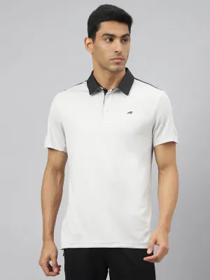 Minimalist Design Alcis Men Light Grey Train-Tech Anti-Static Slim-Fit Training Polo T-Shirt