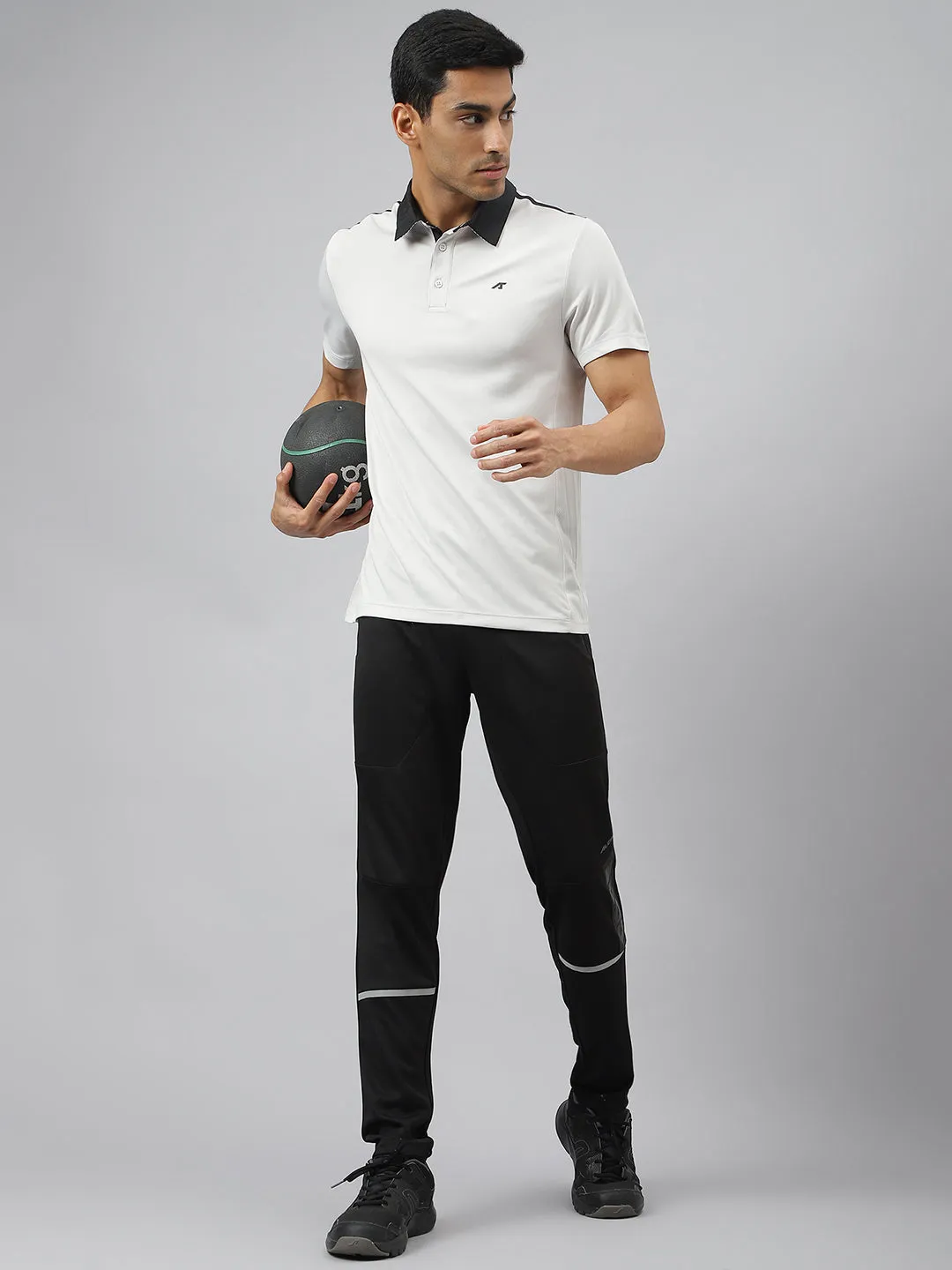 Alcis Men Light Grey Train-Tech Anti-Static Slim-Fit Training Polo T-Shirt Soft Touch