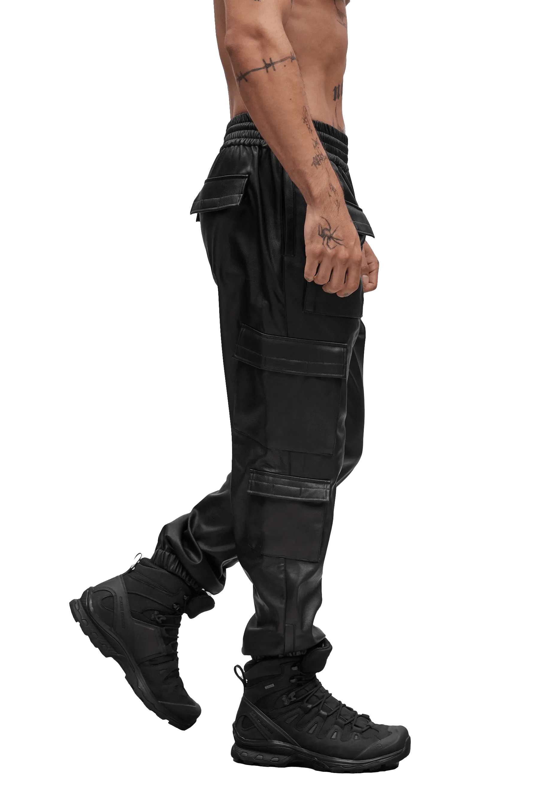 LightweightDesign Easy Match LEATHER CARGO PANTS - Black