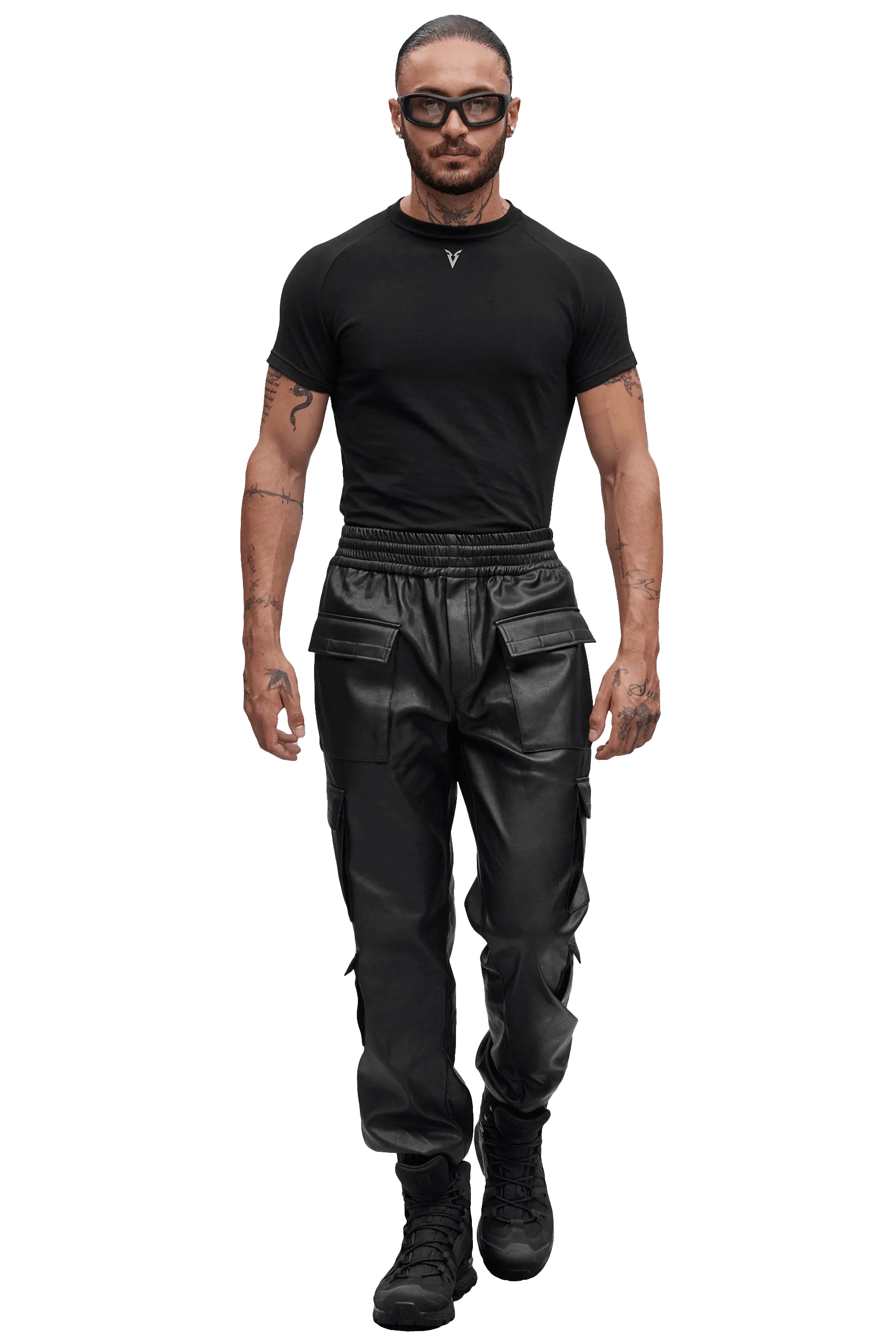 Anti Pilling Timeless Fit LEATHER CARGO PANTS - Black