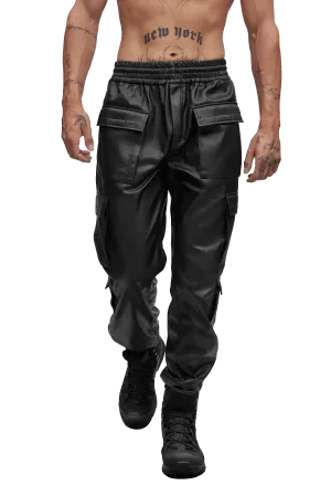 SecureZipperClosures Minimalist Design LEATHER CARGO PANTS - Black