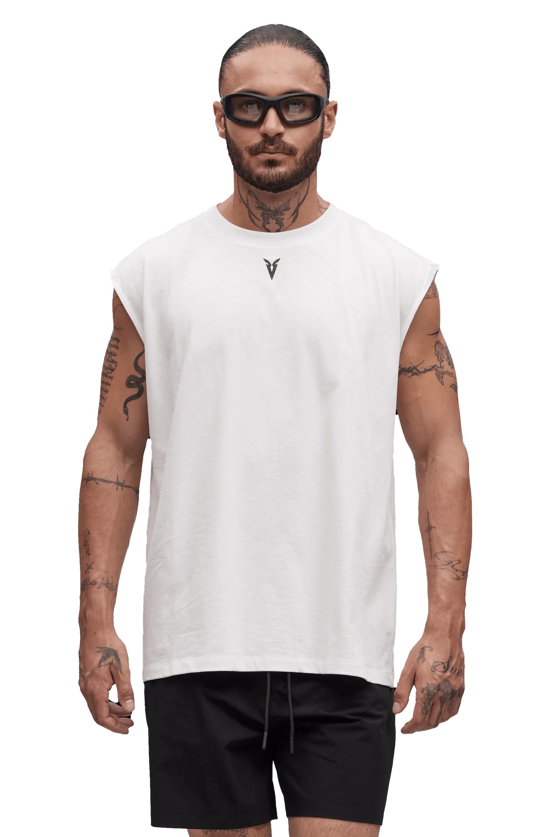 Matte Look Glossy Finish SLEEVELESS T-SHIRT - Optic White Sweat Wicking Lining