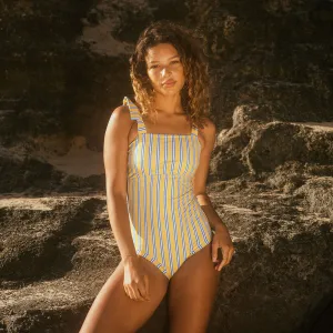 The Cabana One-Piece, Lemon Stripe Non Chafing Seams Poolside Glam