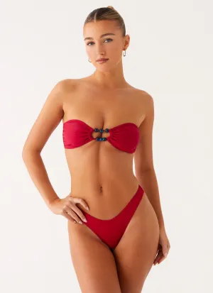 Hydrodynamic Shape Cut Durable Elasticity Beach Bound Strapless Bikini Top - Fuchsia